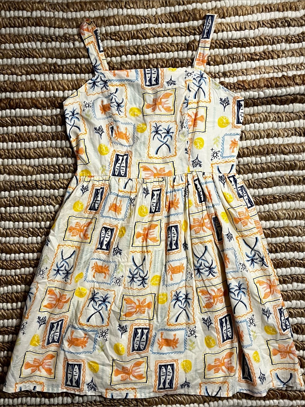 NWT Simply Southern Cream Sundress with Orange & Navy Tropical Print